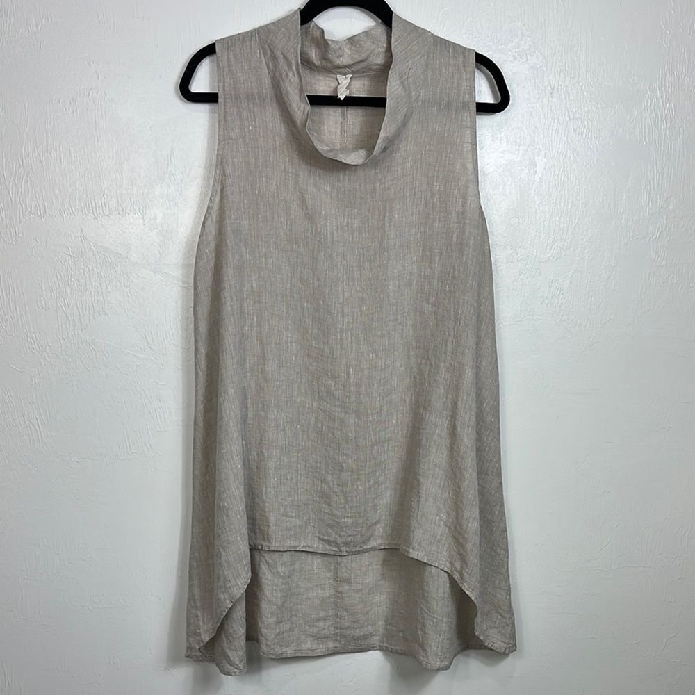 Chalet Beige Sleeveless Hi-Low Hem Cowl Neck Tunic Top Size L